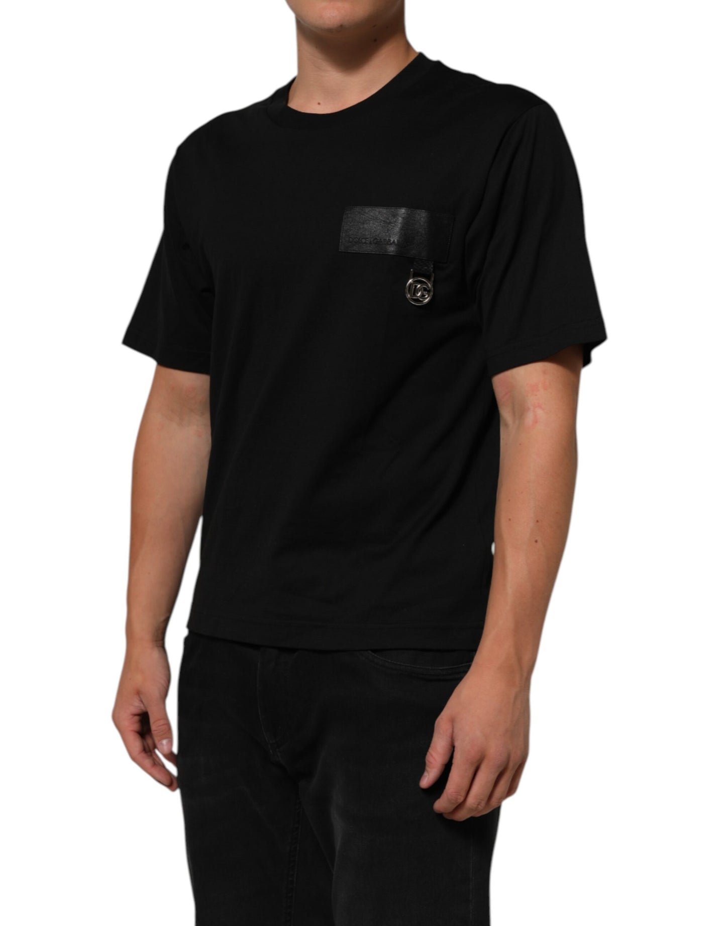 Dolce & Gabbana Black Logo Plaque Cotton Crew Neck T-shirt Mens T-Shirt