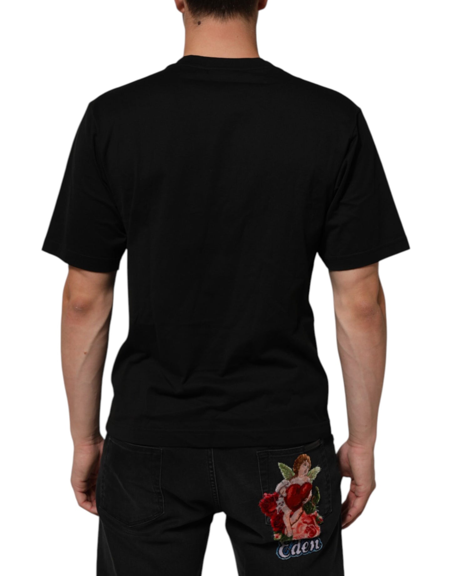 Dolce & Gabbana Black Logo Plaque Cotton Crew Neck T-shirt Mens T-Shirt
