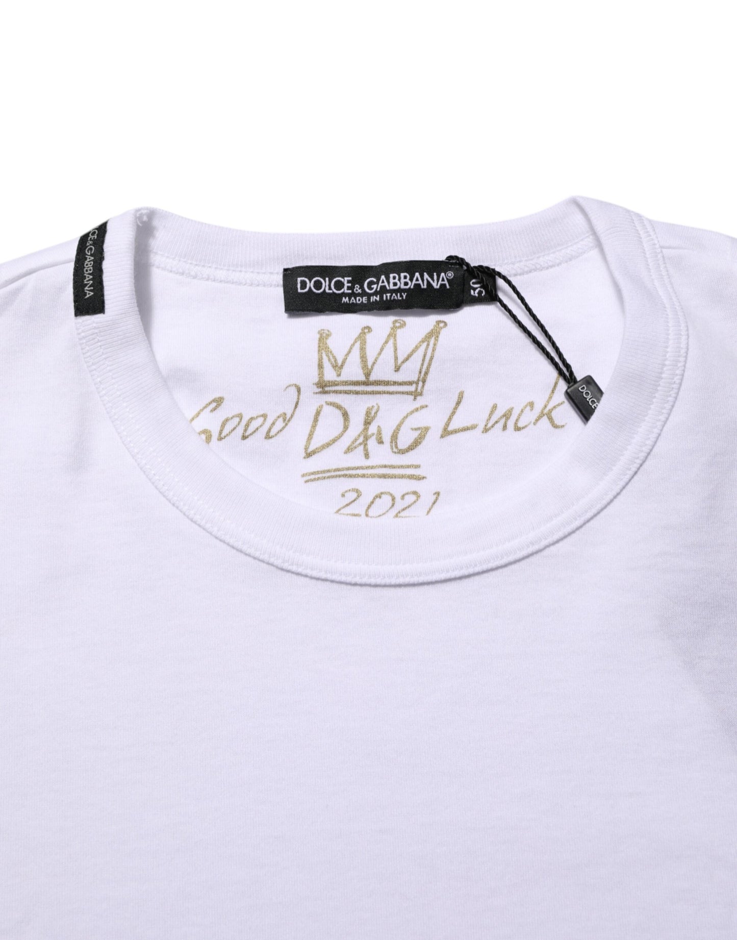 Dolce & Gabbana White Goodluck 2021 Cotton Crew Neck T-shirt Mens T-Shirt