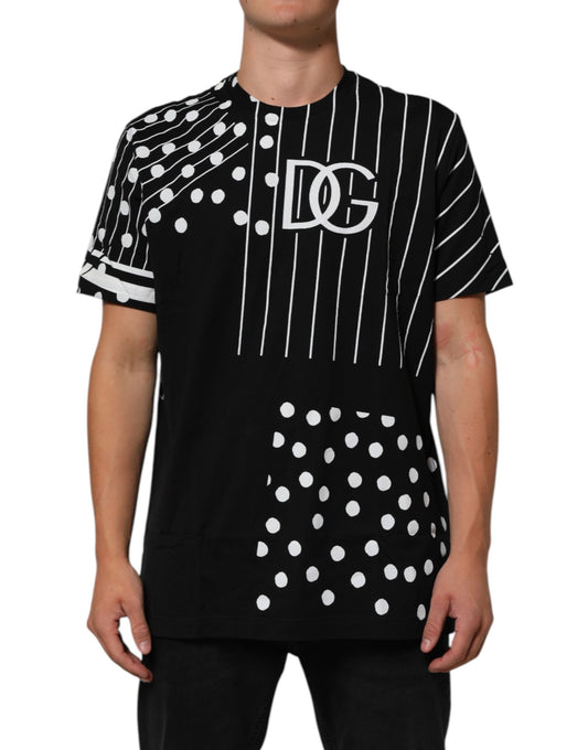 Dolce & Gabbana Black Cotton Polka Dots Round Neck T-shirt Mens T-Shirt
