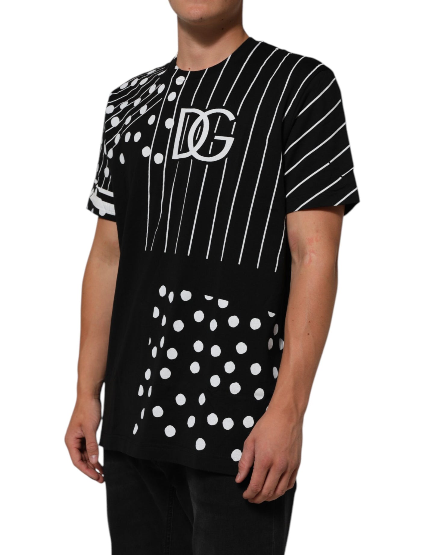 Dolce & Gabbana Black Cotton Polka Dots Round Neck T-shirt Mens T-Shirt