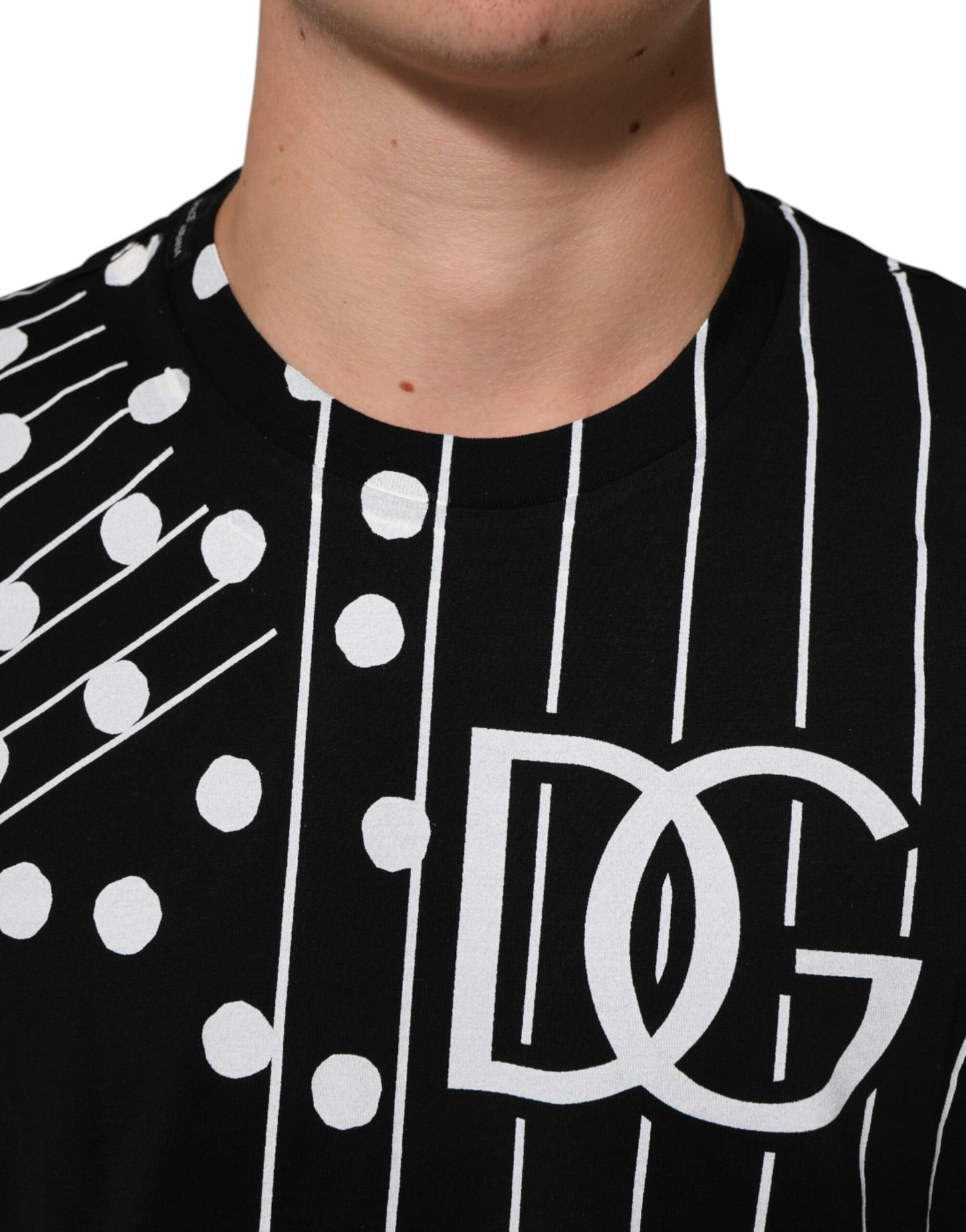 Dolce & Gabbana Black Cotton Polka Dots Round Neck T-shirt Mens T-Shirt