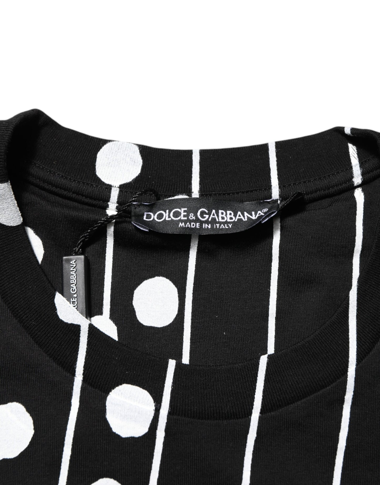 Dolce & Gabbana Black Cotton Polka Dots Round Neck T-shirt Mens T-Shirt