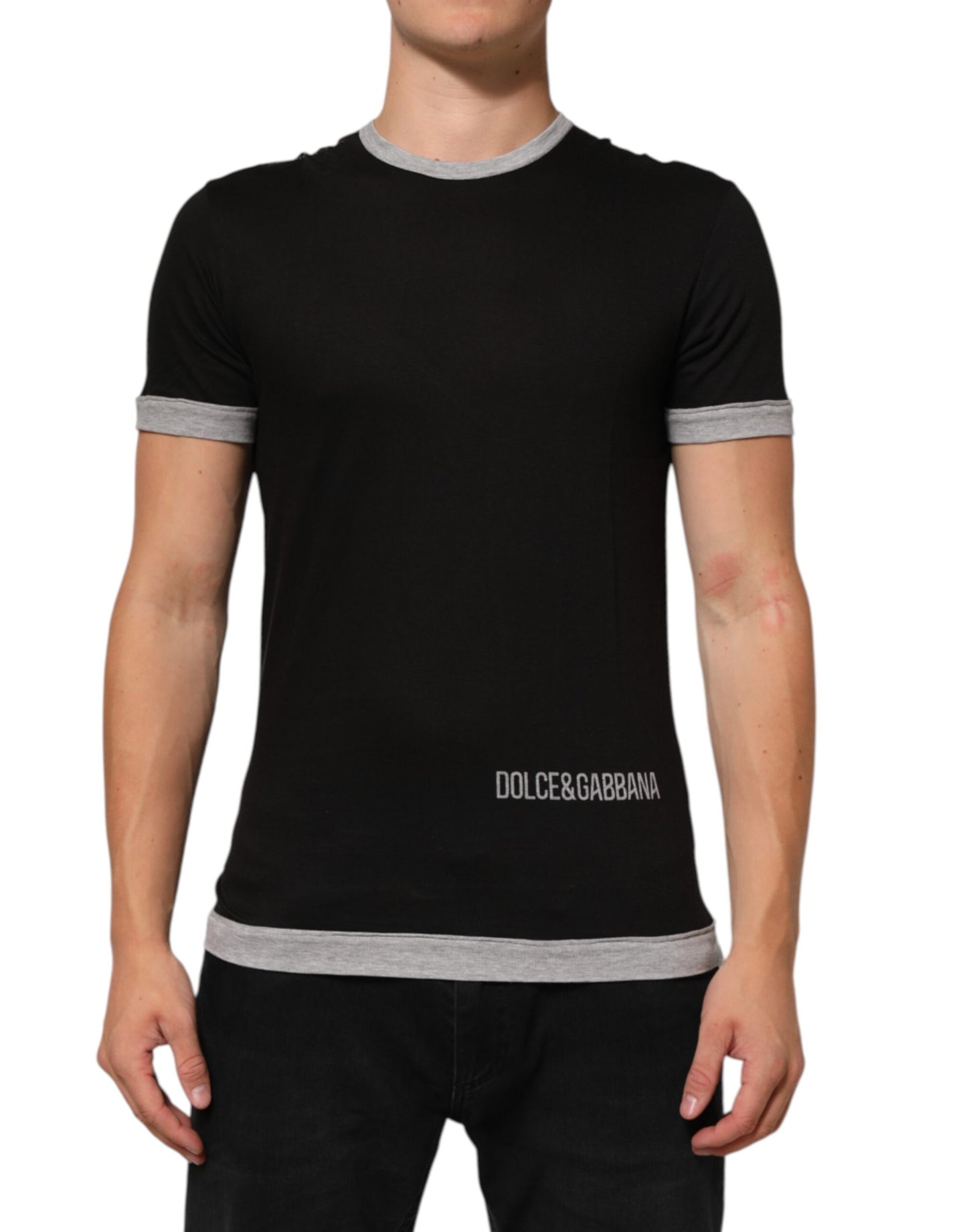 Dolce & Gabbana Black Cotton Logo Print Men Crew Neck T-shirt Mens T-Shirt
