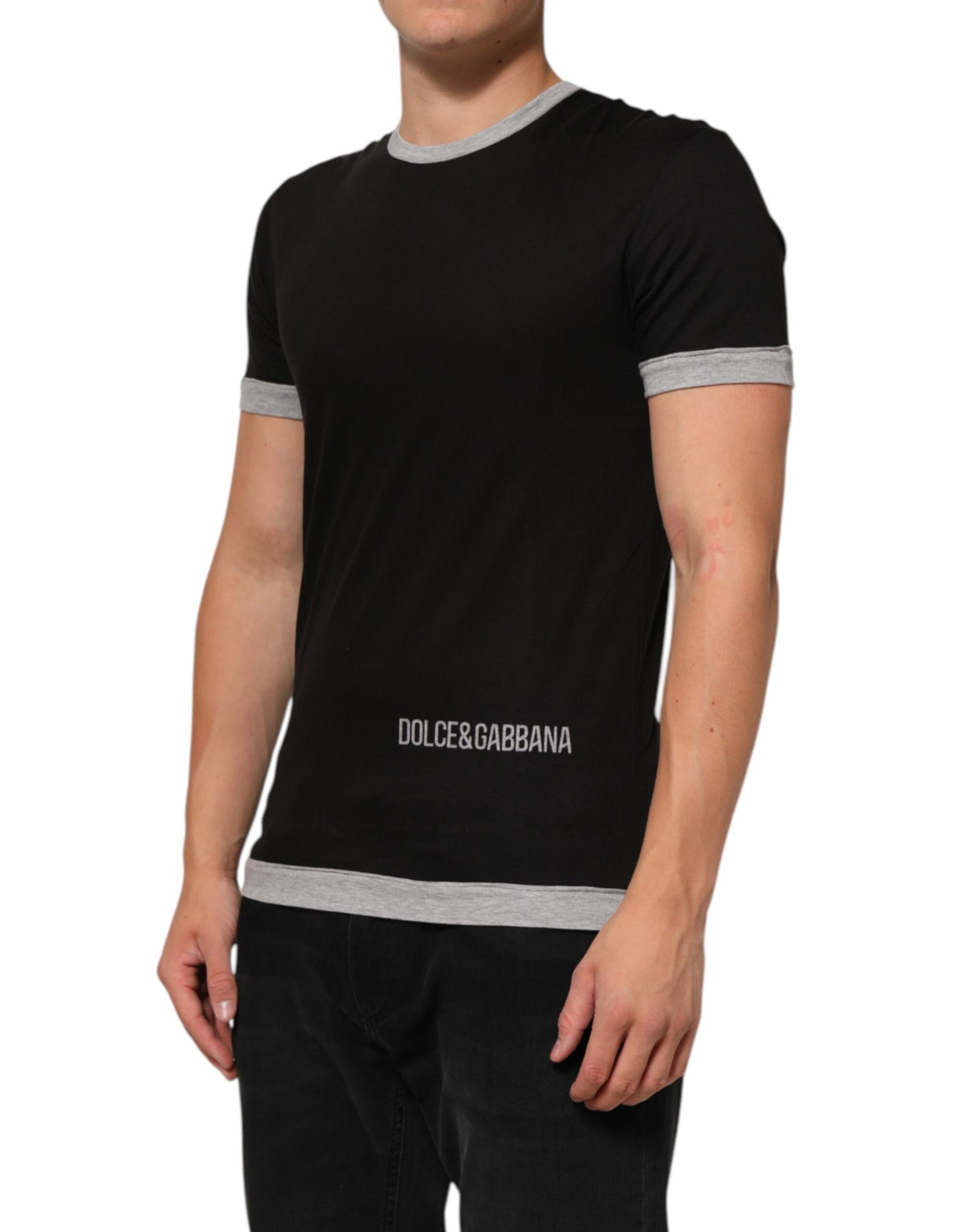 Dolce & Gabbana Black Cotton Logo Print Men Crew Neck T-shirt Mens T-Shirt