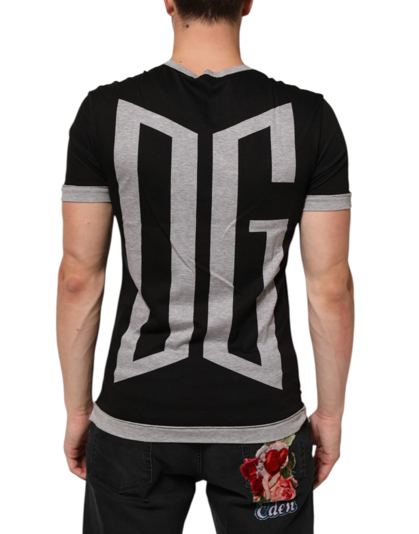 Dolce & Gabbana Black Cotton Logo Print Men Crew Neck T-shirt Mens T-Shirt