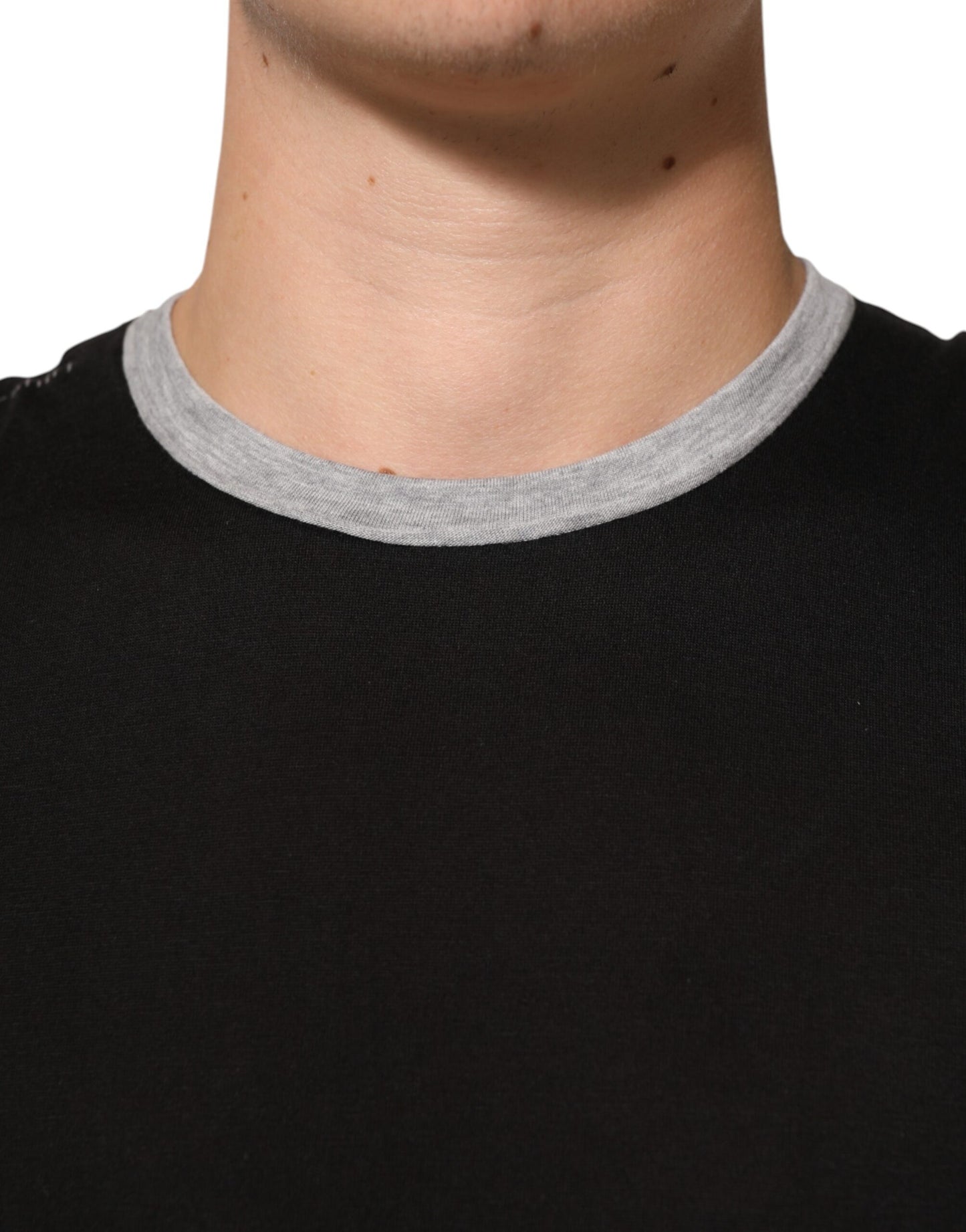 Dolce & Gabbana Black Cotton Logo Print Men Crew Neck T-shirt Mens T-Shirt