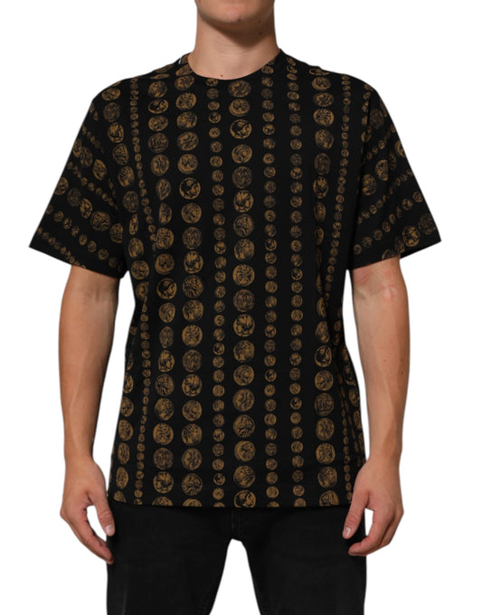 Dolce & Gabbana Black Cotton Coin Print Crew Neck T-shirt Mens T-Shirt