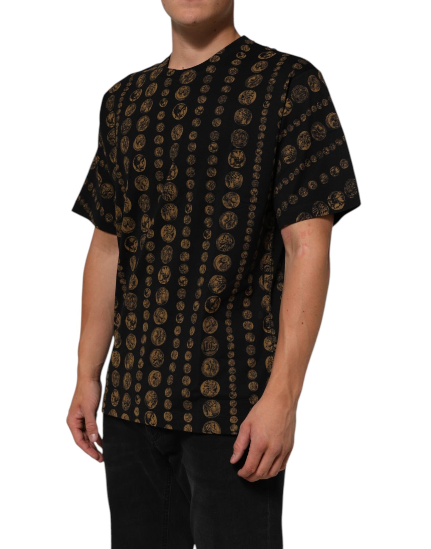 Dolce & Gabbana Black Cotton Coin Print Crew Neck T-shirt Mens T-Shirt