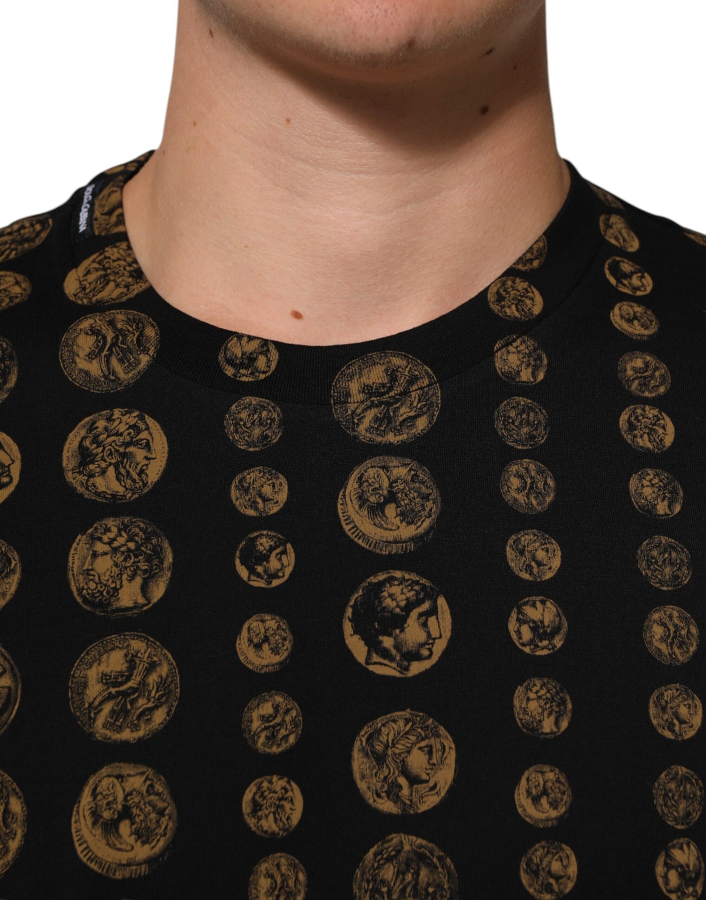 Dolce & Gabbana Black Cotton Coin Print Crew Neck T-shirt Mens T-Shirt