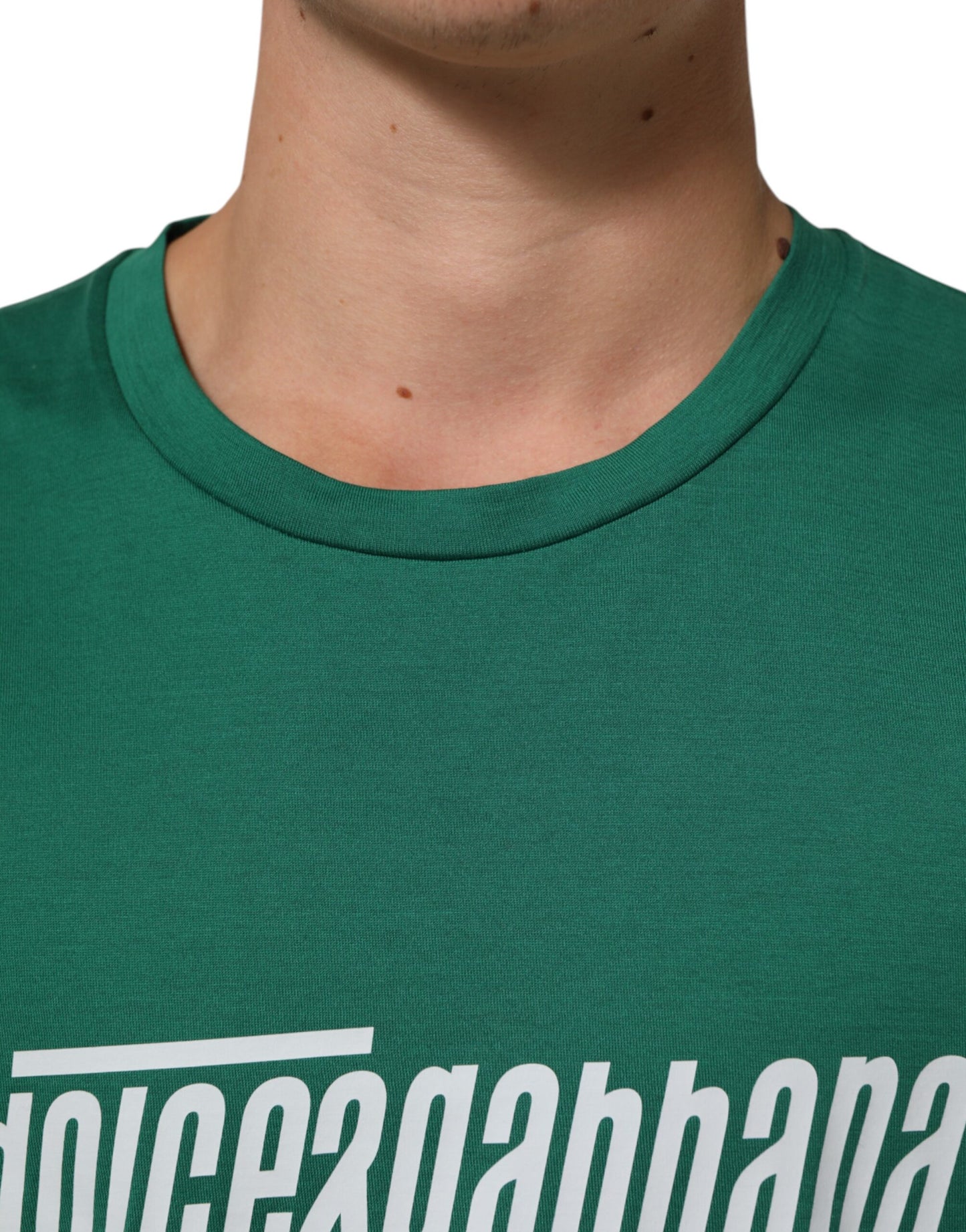 Dolce & Gabbana Green Cotton Graphic Logo Print Crewneck T-shirt Mens T-Shirt