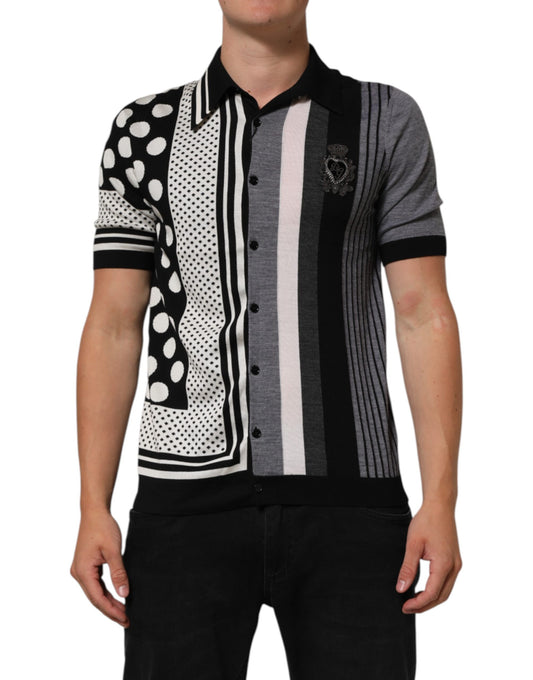 Dolce & Gabbana Black White Polka Dot Collared Polo T-shirt Mens T-Shirt