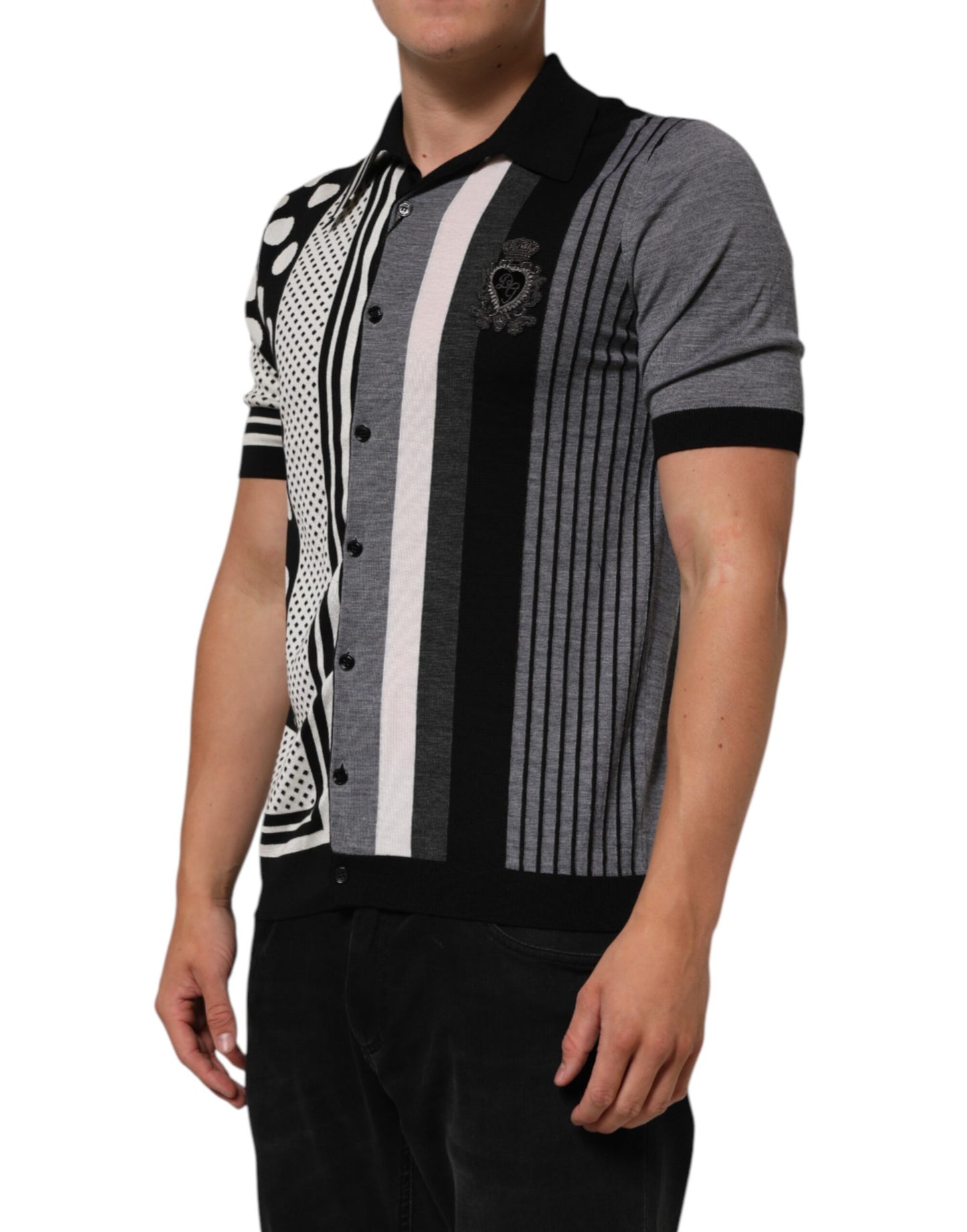 Dolce & Gabbana Black White Polka Dot Collared Polo T-shirt Mens T-Shirt