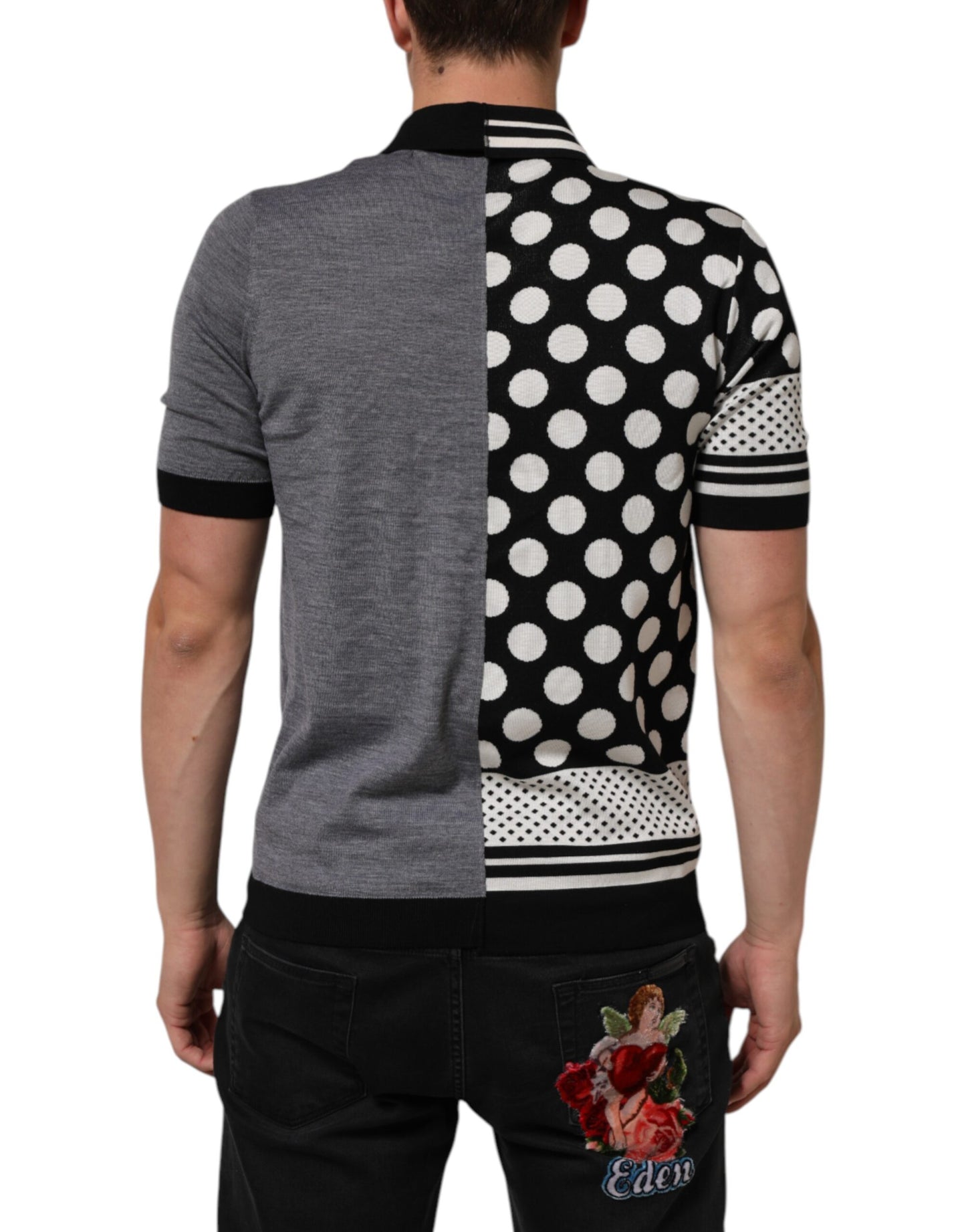 Dolce & Gabbana Black White Polka Dot Collared Polo T-shirt Mens T-Shirt