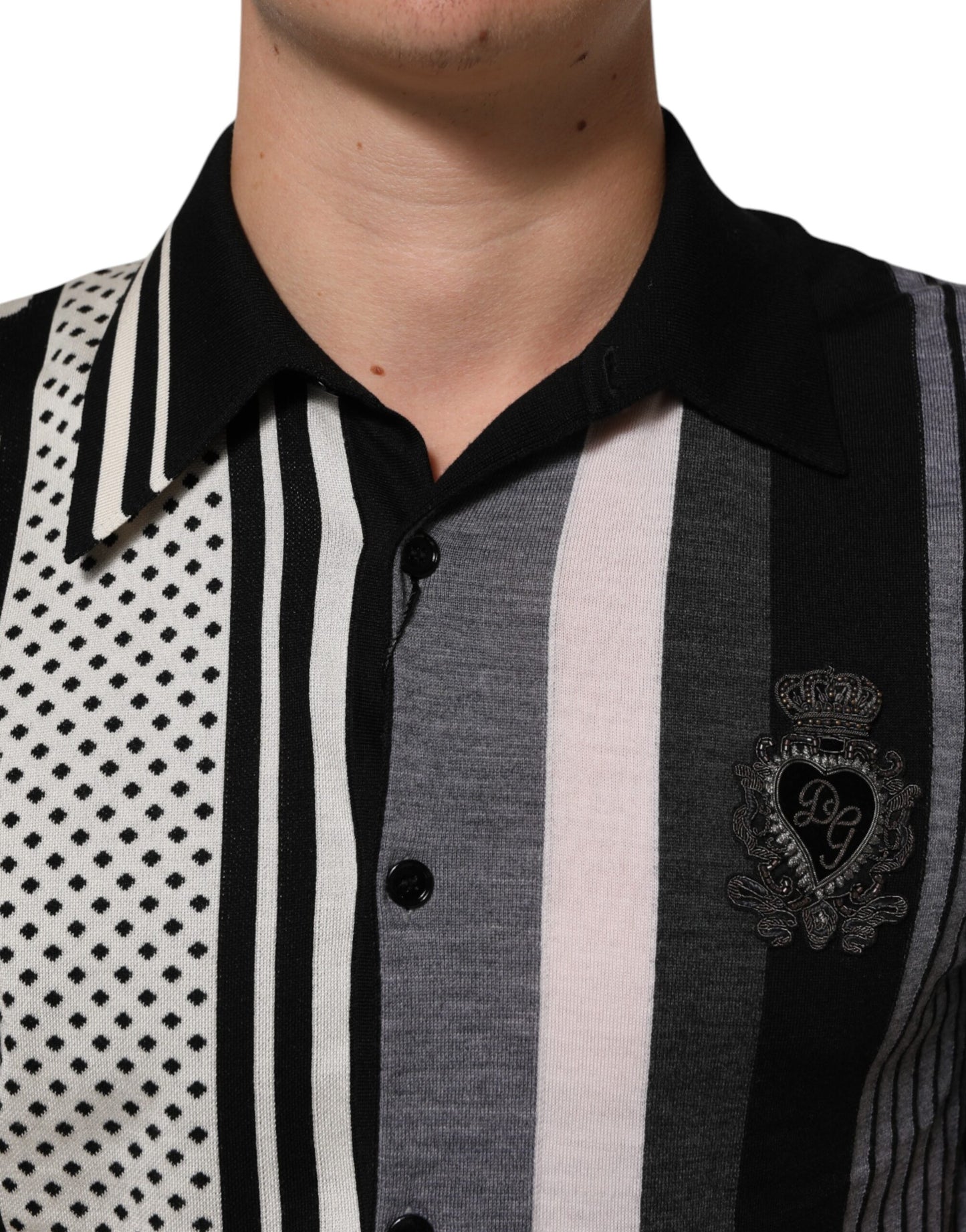 Dolce & Gabbana Black White Polka Dot Collared Polo T-shirt Mens T-Shirt