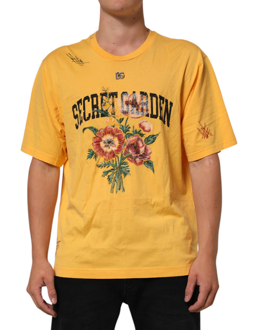Dolce & Gabbana Yellow Secret Graden Floral Cotton Crew Neck T-shirt Mens T-Shirt