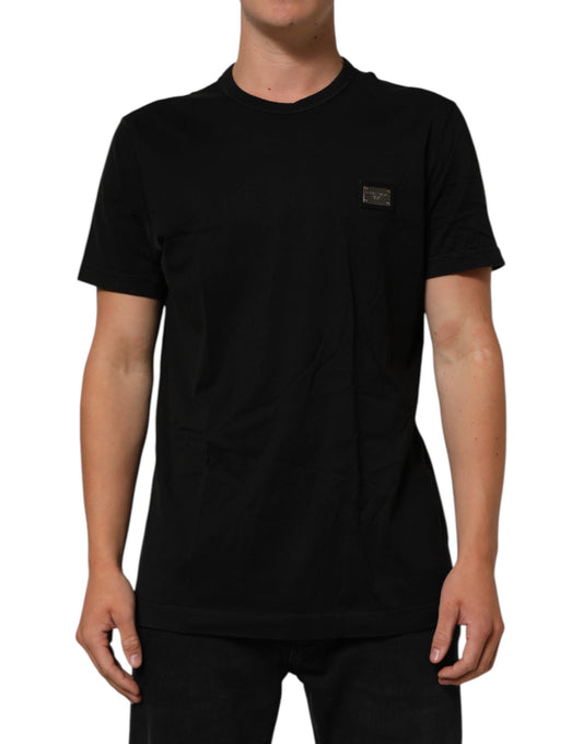 Dolce & Gabbana Black Logo Plaque Cotton Crew Neck T-shirt Mens T-Shirt