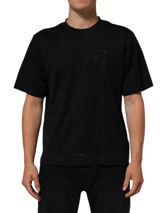 Dolce & Gabbana Black Logo Patch Cotton Men Crew Neck T-shirt Mens T-Shirt
