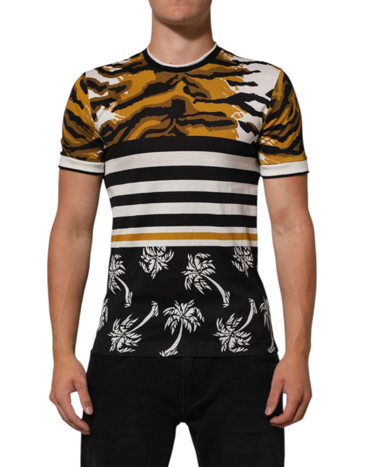 Dolce & Gabbana Multicolor Leopard Palm Leaf Men Crew Neck T-shirt Mens T-Shirt