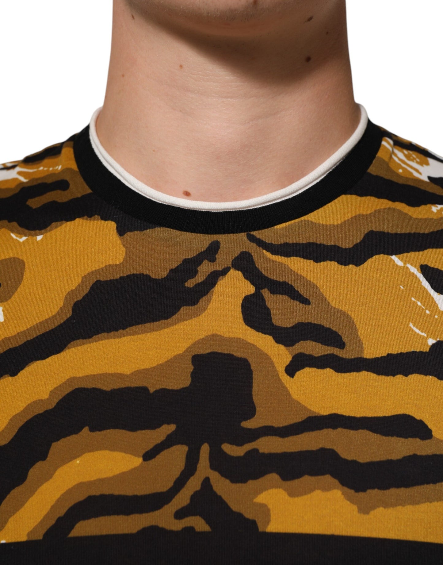 Dolce & Gabbana Multicolor Leopard Palm Leaf Men Crew Neck T-shirt Mens T-Shirt