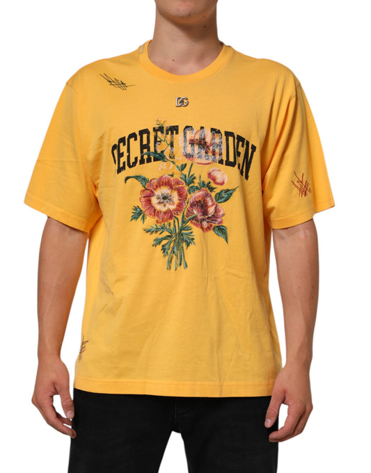 Dolce & Gabbana Yellow Secret Graden Floral Cotton CrewNeck T-shirt Mens T-Shirt