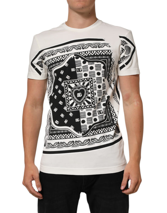 Dolce & Gabbana White Cotton Logo Bandana Print Men T-shirt Mens T-Shirt