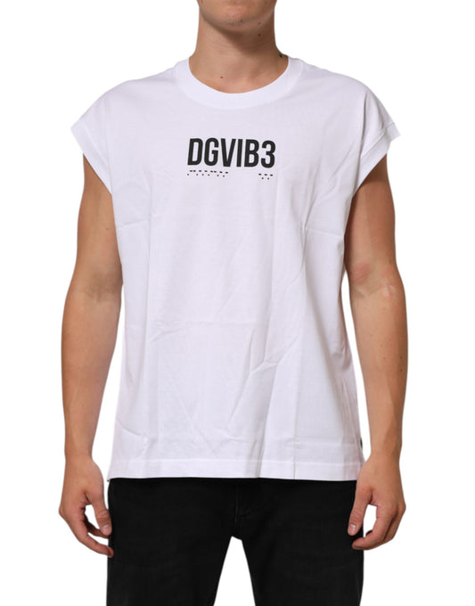 Dolce & Gabbana White Cotton Sleeveless Printed Tank T-shirt Mens T-Shirt