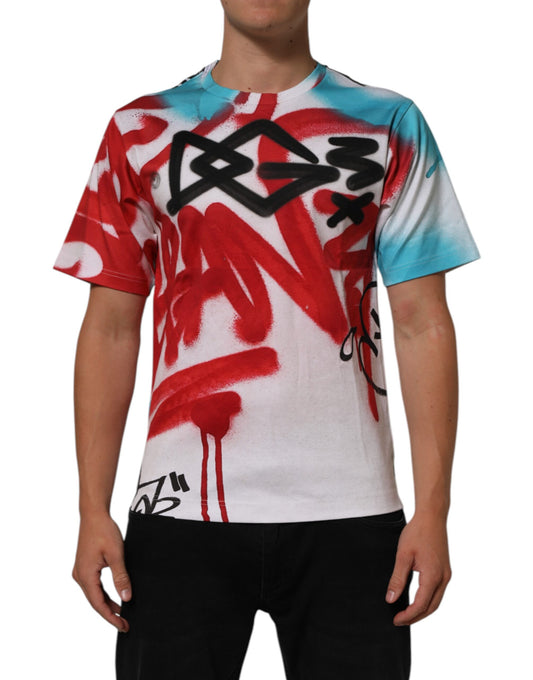 Dolce & Gabbana White Graffiti Crew Neck Short Sleeves T-shirt Mens T-Shirt