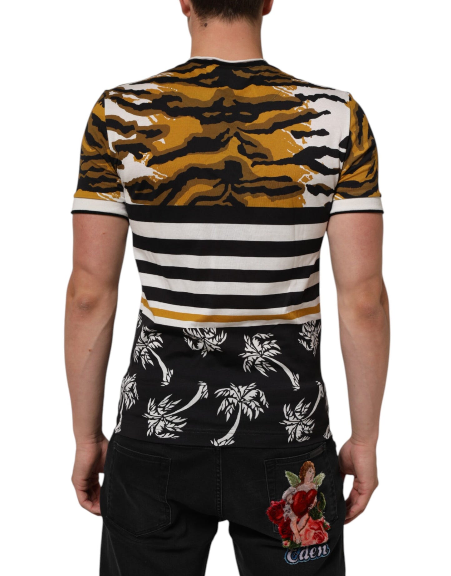 Dolce & Gabbana Multicolor Leopard Palm Leaf Men Crew Neck T-shirt Mens T-Shirt