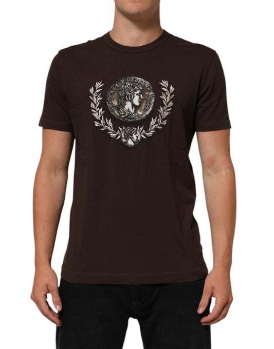 Dolce & Gabbana Brown Coin Laurel Print Men Crew Neck T-shirt Mens T-Shirt