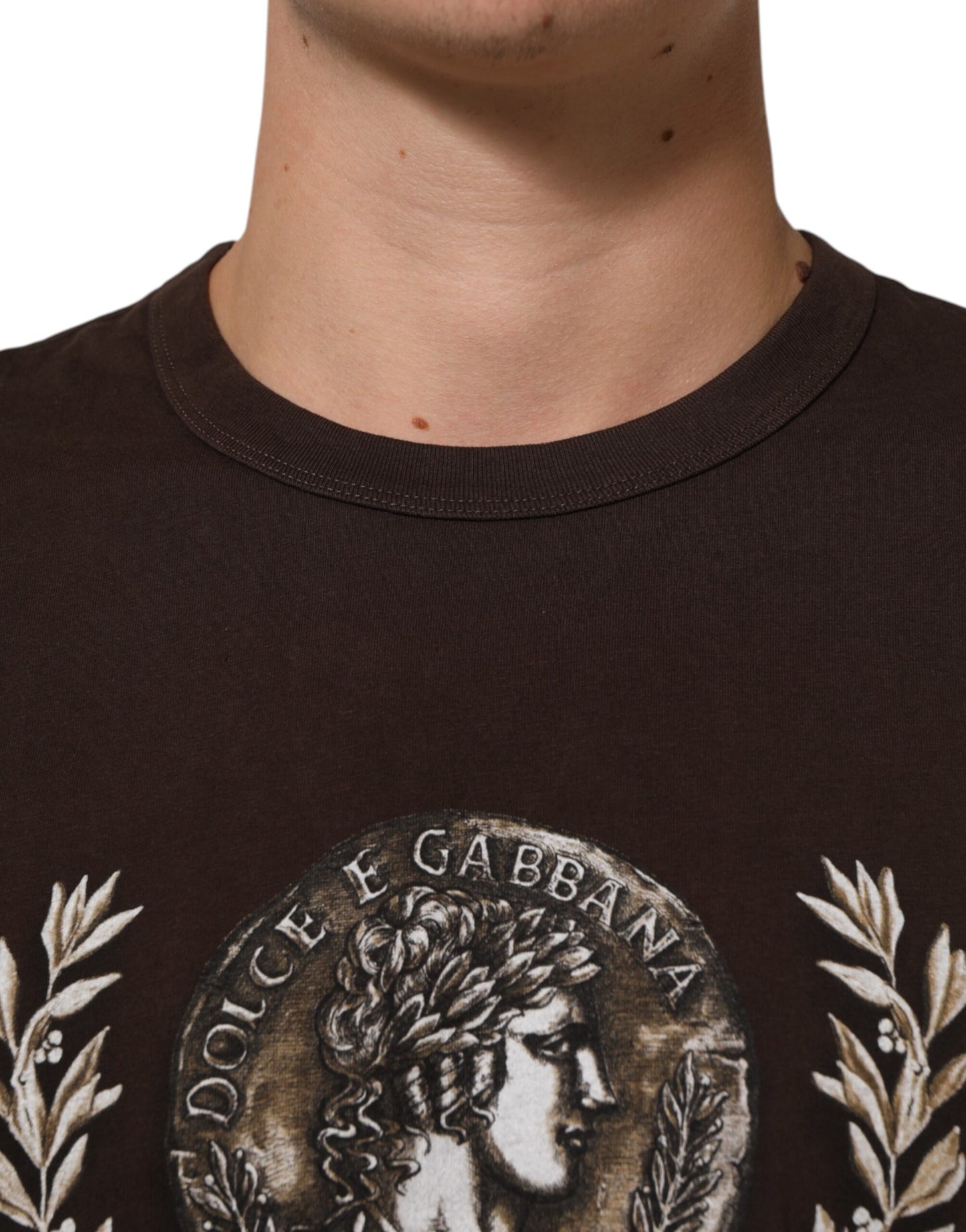 Dolce & Gabbana Brown Coin Laurel Print Men Crew Neck T-shirt Mens T-Shirt