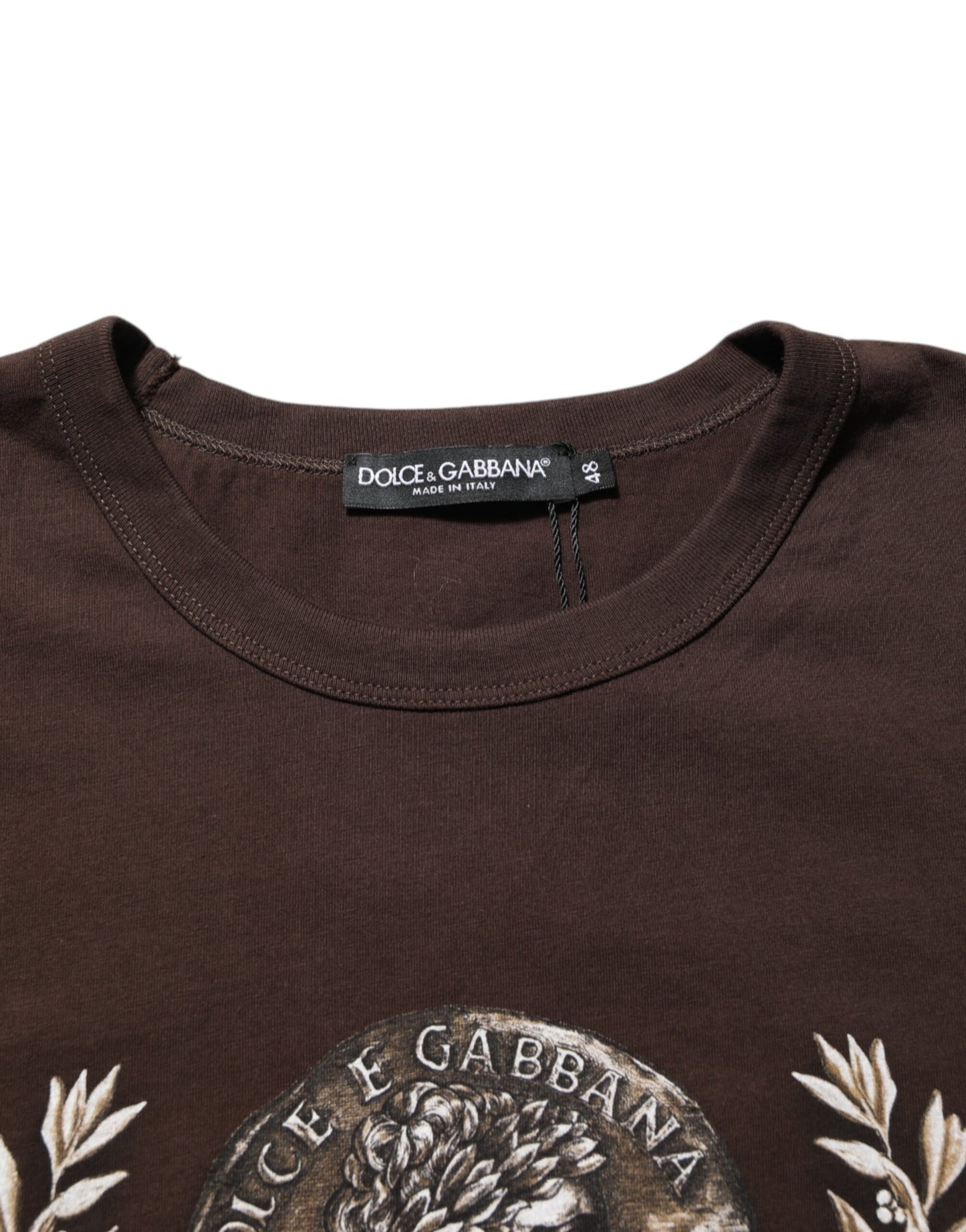 Dolce & Gabbana Brown Coin Laurel Print Men Crew Neck T-shirt Mens T-Shirt