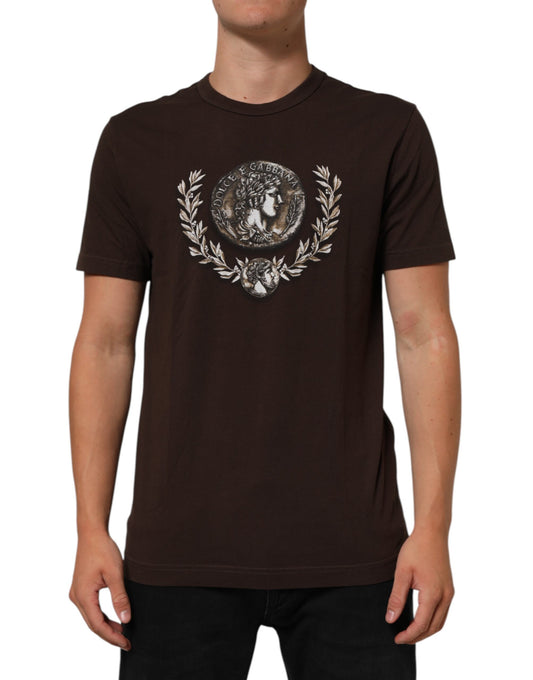 Dolce & Gabbana Brown Coin Laurel Print Men Crew Neck T-shirt Mens T-Shirt