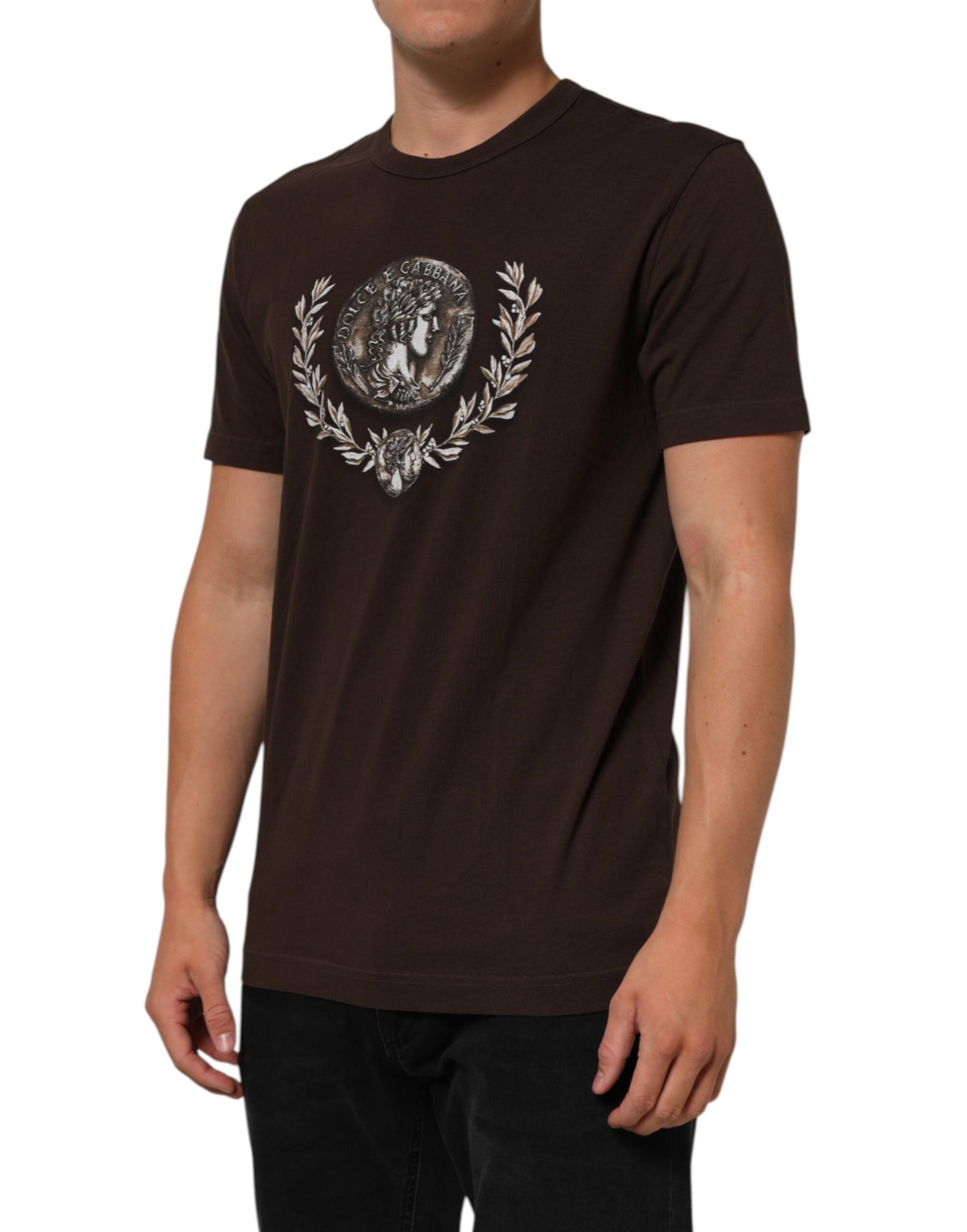 Dolce & Gabbana Brown Coin Laurel Print Men Crew Neck T-shirt Mens T-Shirt