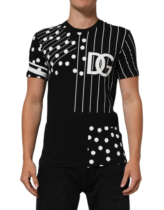 Dolce & Gabbana Black Cotton Polka Dots Round Neck T-shirt Mens T-Shirt