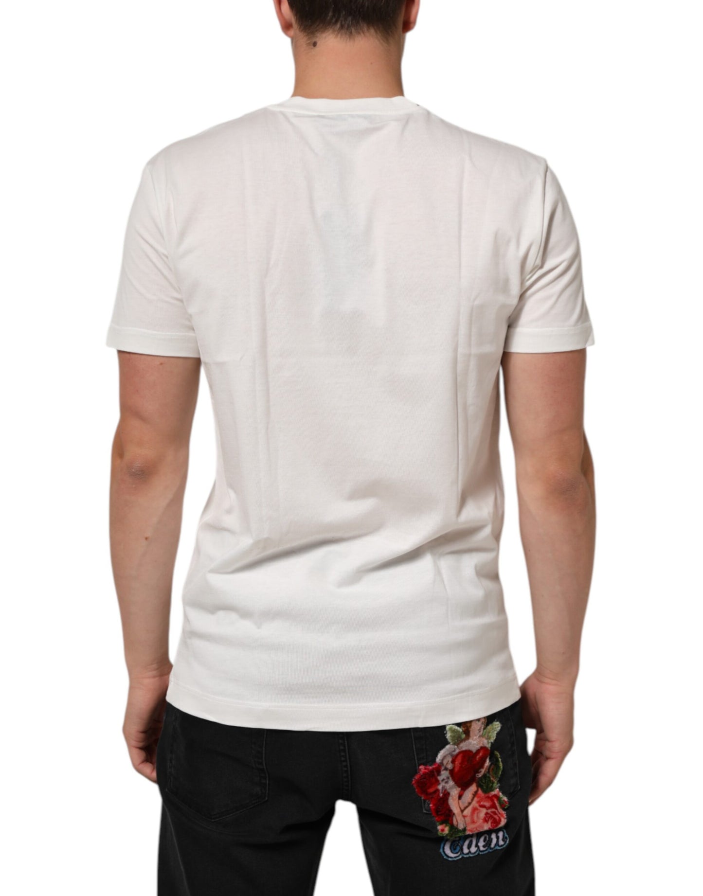 Dolce & Gabbana White Cotton Logo Print Crew Neck Men T-shirt Mens T-Shirt
