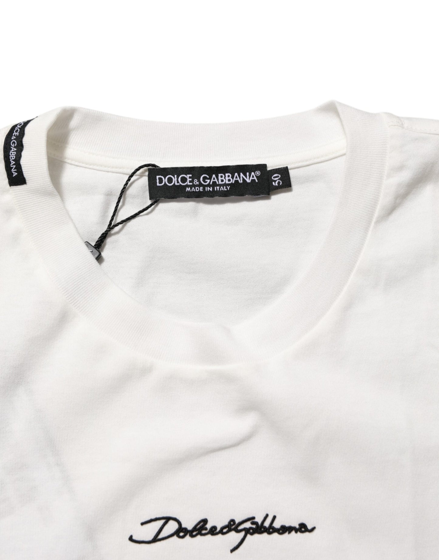Dolce & Gabbana White Cotton Logo Print Crew Neck Men T-shirt Mens T-Shirt
