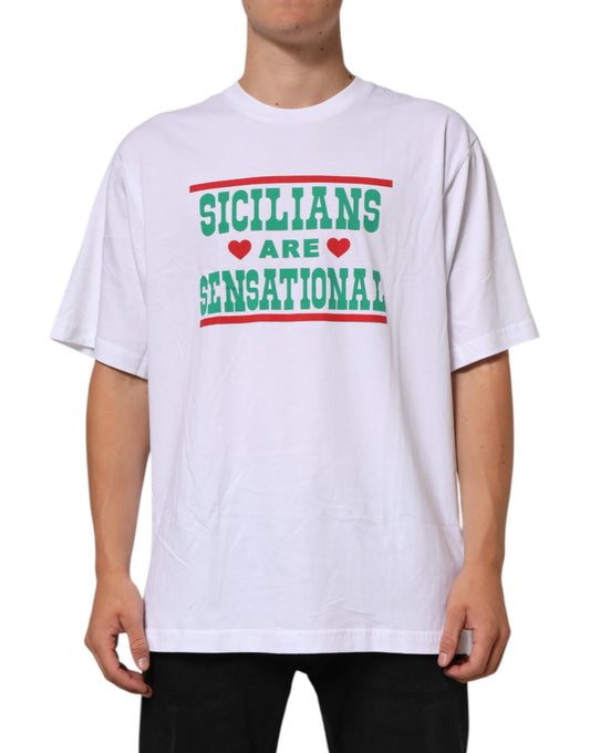 Dolce & Gabbana White Graphic Print Cotton CrewNeck T-shirt Mens T-Shirt