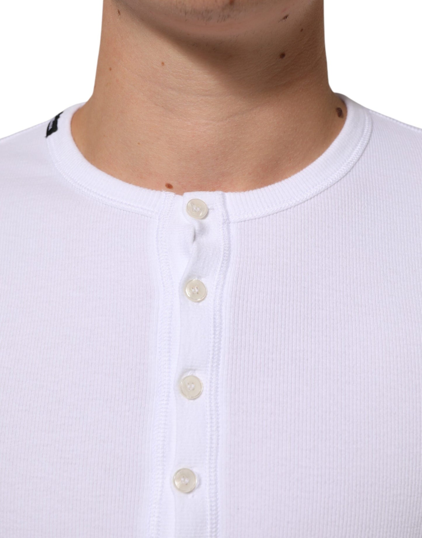 Dolce & Gabbana White Long Sleeves Button Closure T-shirt Mens T-Shirt