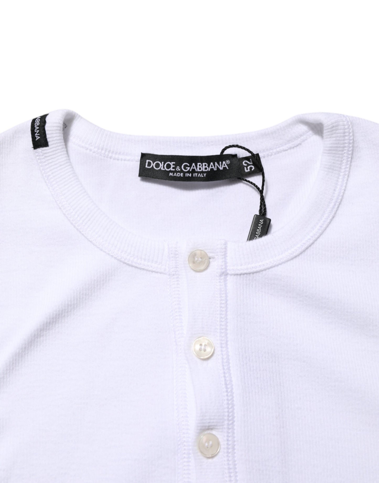 Dolce & Gabbana White Long Sleeves Button Closure T-shirt Mens T-Shirt