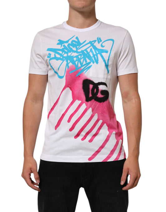 Dolce & Gabbana White Graphic Print Cotton Crew Neck T-shirt Mens T-Shirt