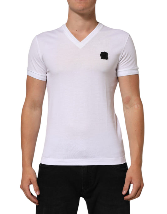 Dolce & Gabbana White Cotton Logo Patch V-neck Tee T-shirt Mens T-Shirt