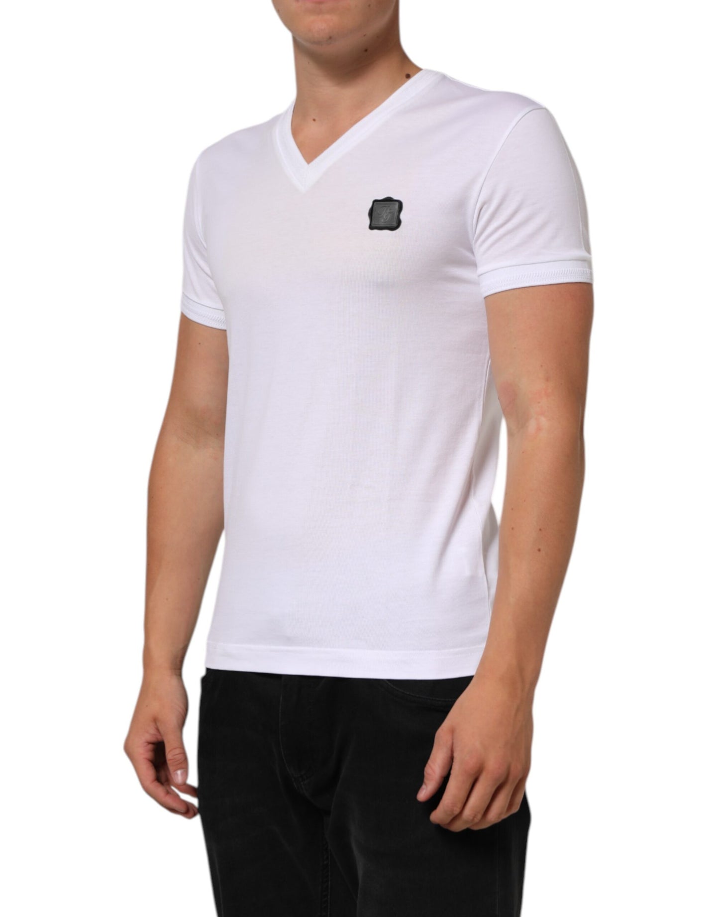 Dolce & Gabbana White Cotton Logo Patch V-neck Tee T-shirt Mens T-Shirt