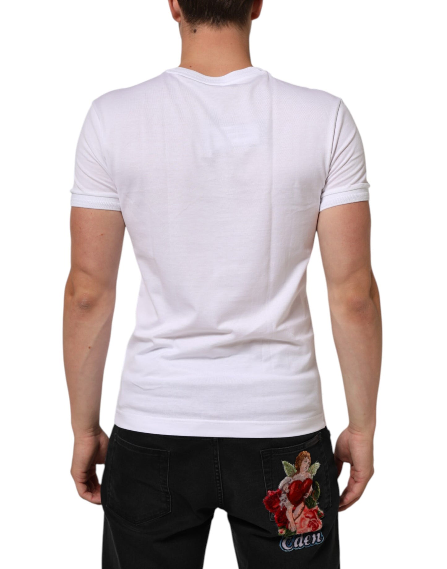 Dolce & Gabbana White Cotton Logo Patch V-neck Tee T-shirt Mens T-Shirt
