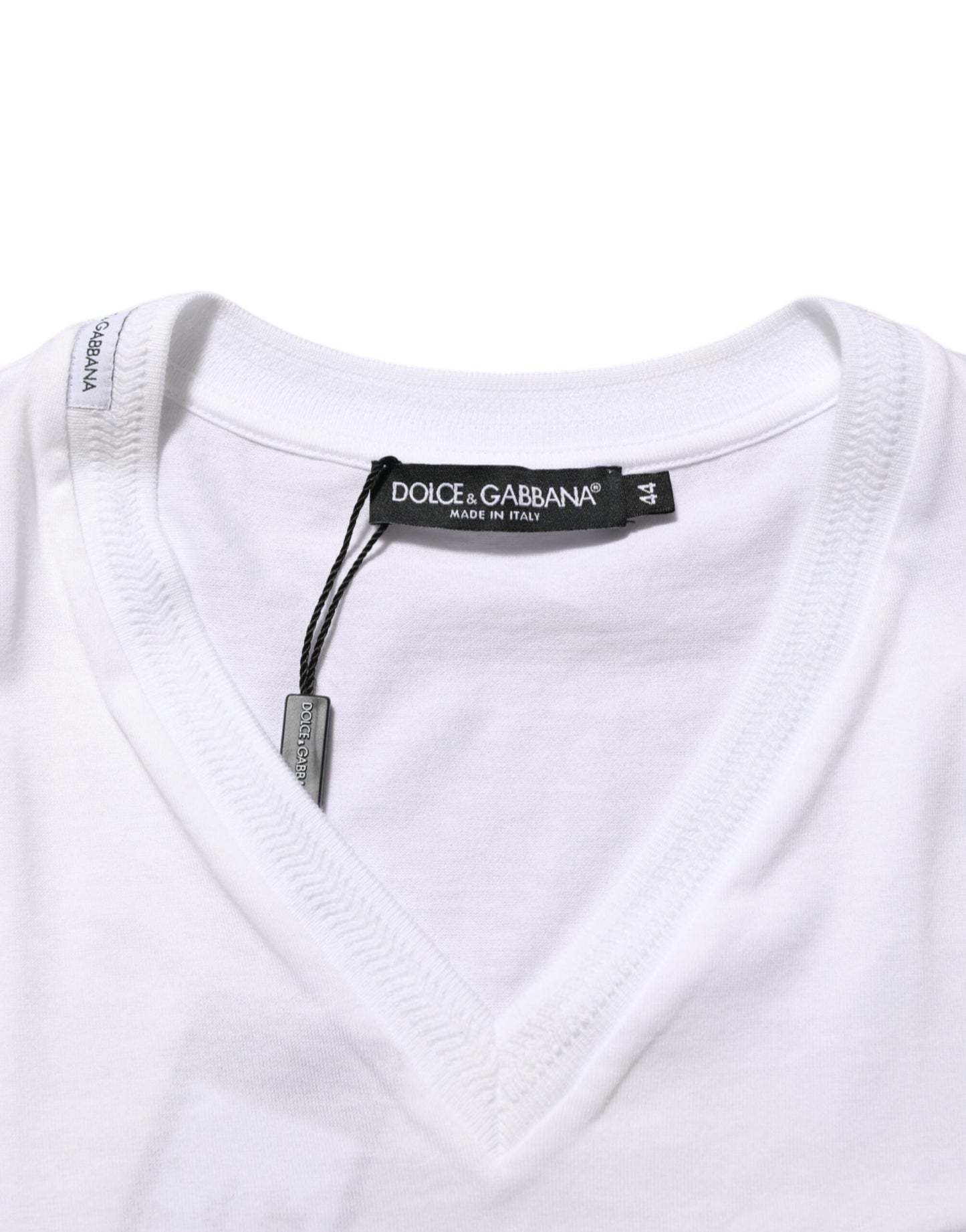 Dolce & Gabbana White Cotton Logo Patch V-neck Tee T-shirt Mens T-Shirt