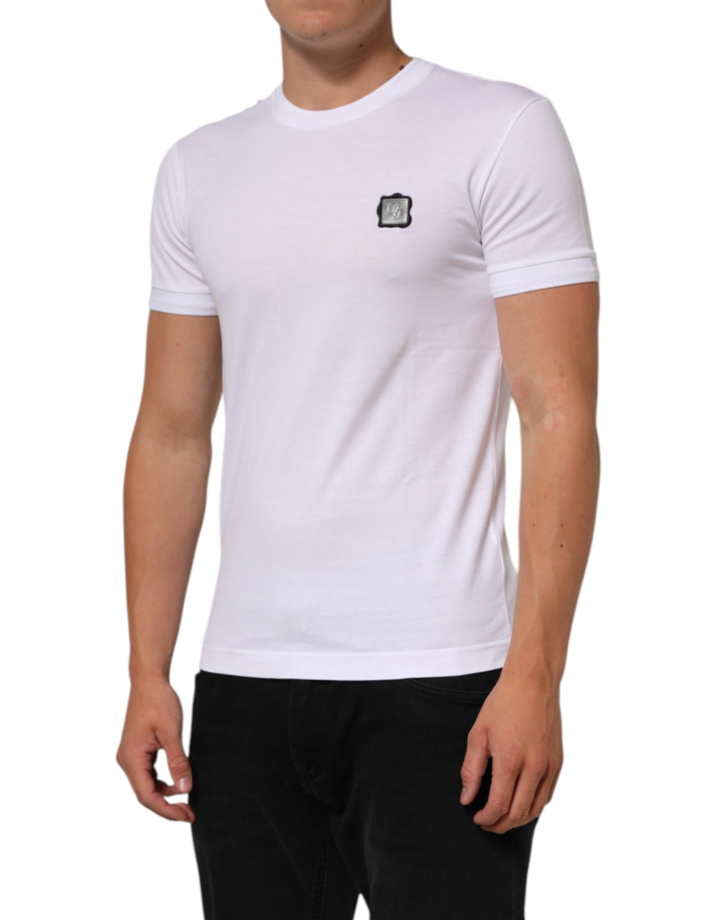 Dolce & Gabbana White Cotton Logo Patch Crew Neck T-shirt Mens T-Shirt