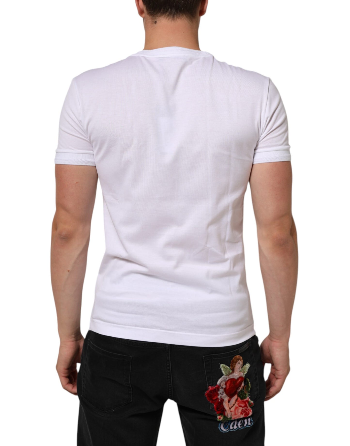 Dolce & Gabbana White Cotton Logo Patch Crew Neck T-shirt Mens T-Shirt