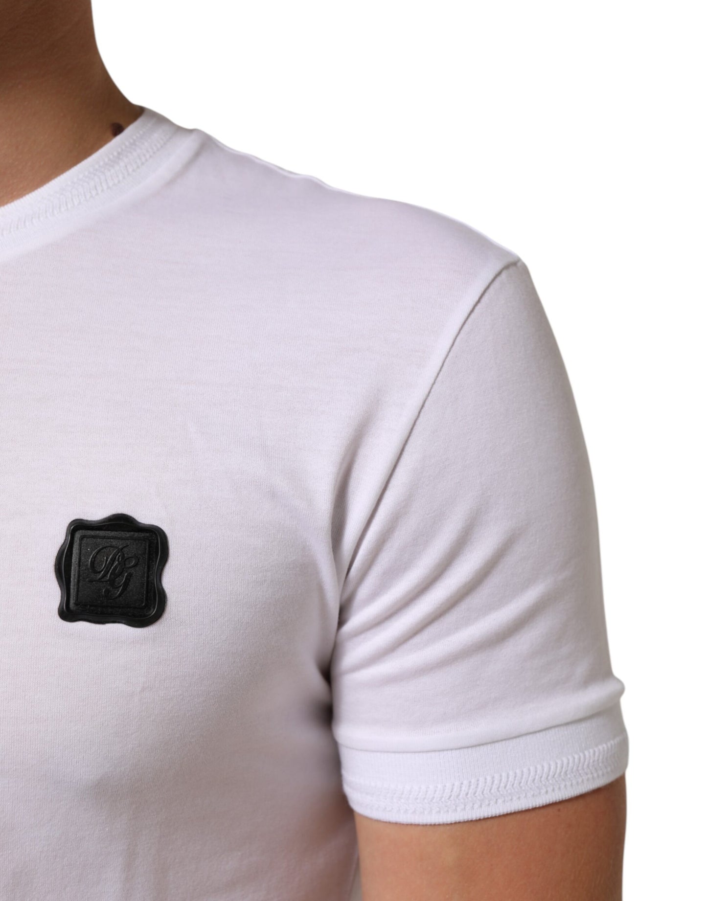 Dolce & Gabbana White Cotton Logo Patch Crew Neck T-shirt Mens T-Shirt