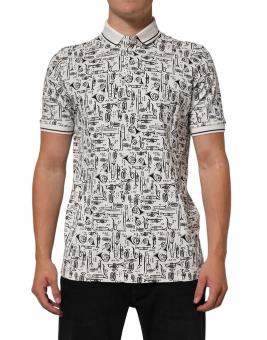 Dolce & Gabbana White Musical Print Collared Polo T-shirt Mens T-Shirt