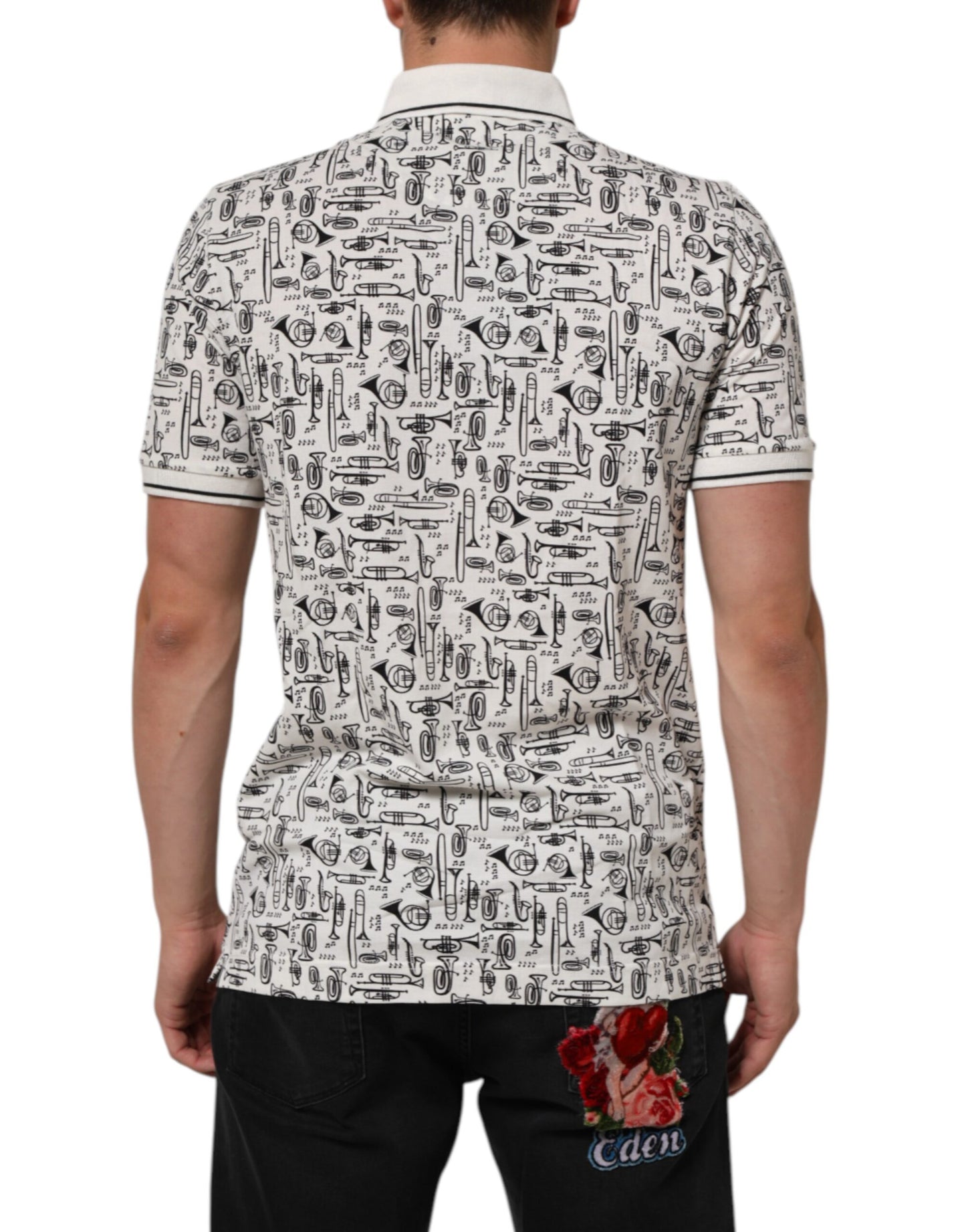 Dolce & Gabbana White Musical Print Collared Polo T-shirt Mens T-Shirt
